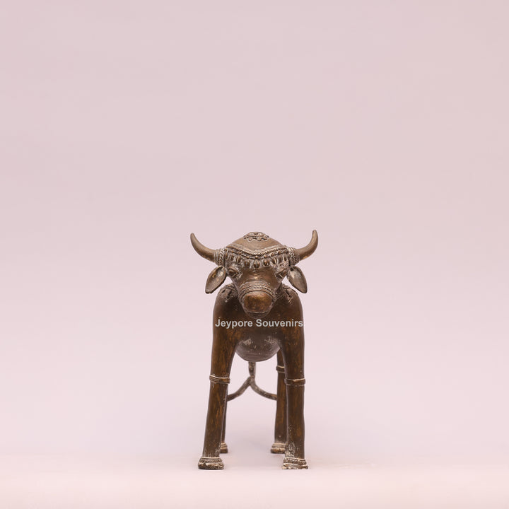 Handcrafted Tribal Art Brass Nandi Statue