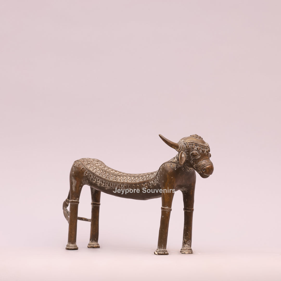 Handcrafted Tribal Art Brass Nandi Statue