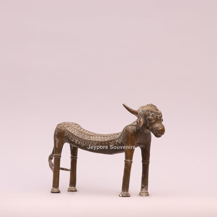 Handcrafted Tribal Art Brass Nandi Statue
