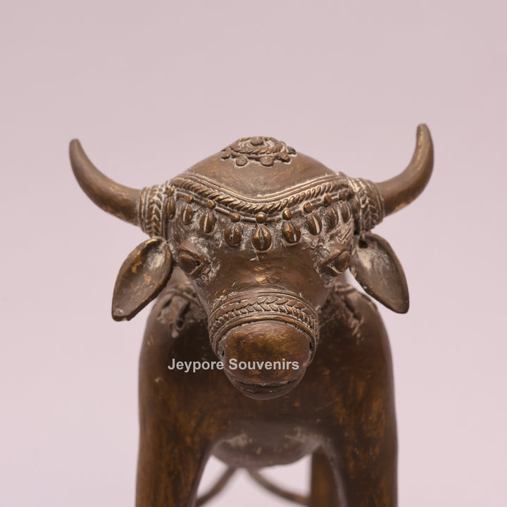 Handcrafted Tribal Art Brass Nandi Statue