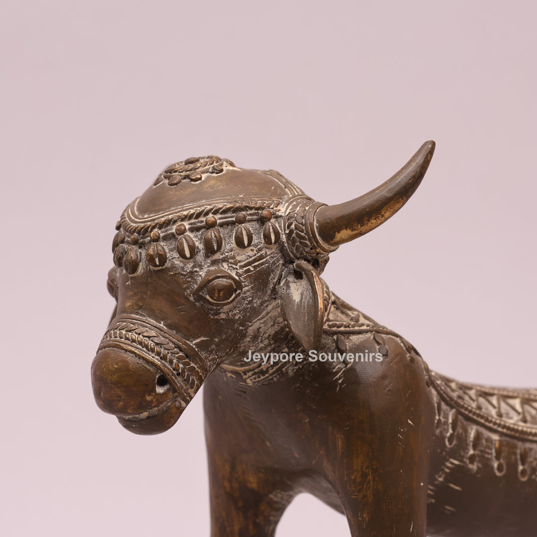 Handcrafted Tribal Art Brass Nandi Statue