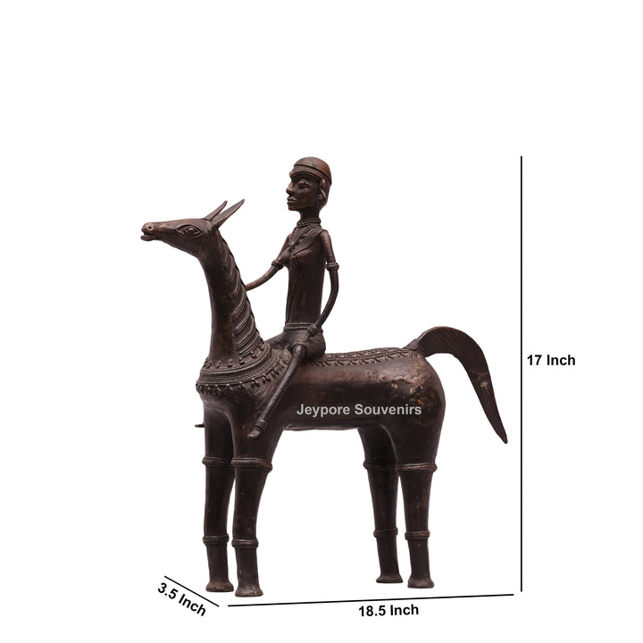 Handcrafted Dhokra Art Brass Horse &amp; Rider Sculpture