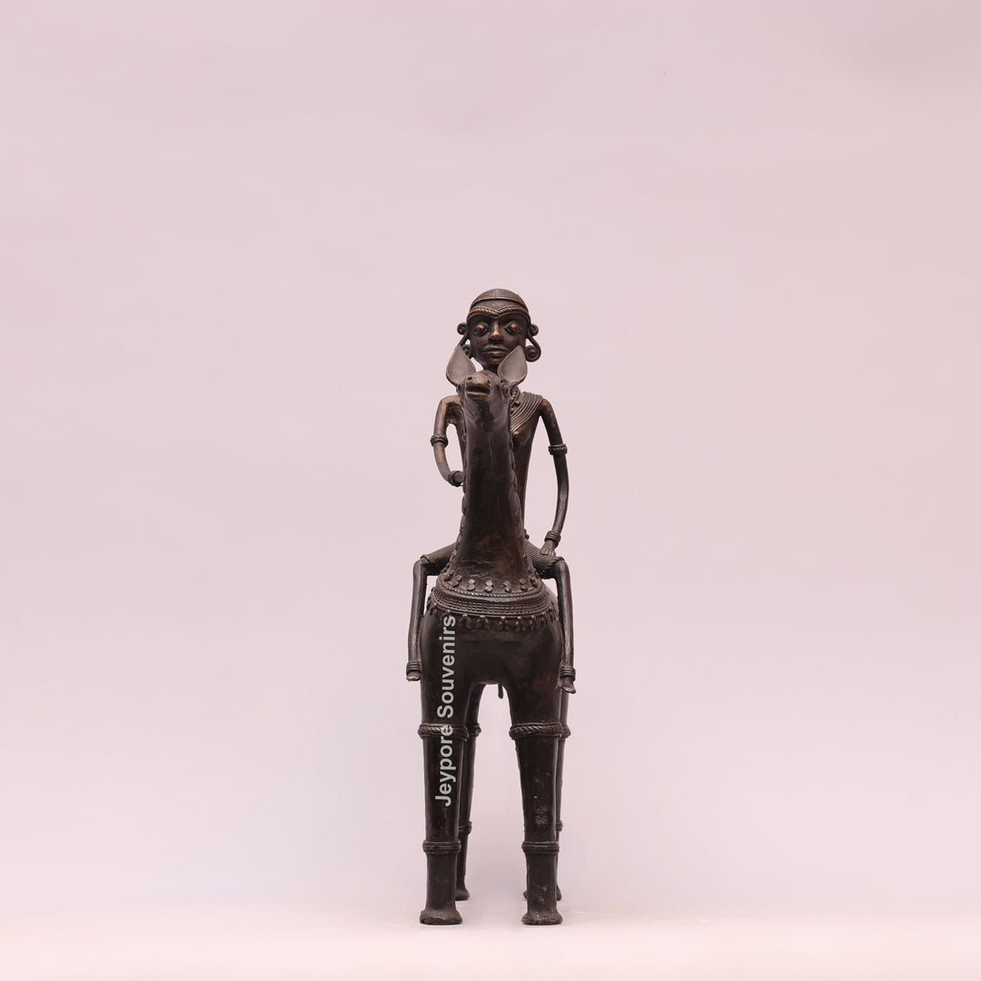 Handcrafted Dhokra Art Brass Horse &amp; Rider Sculpture