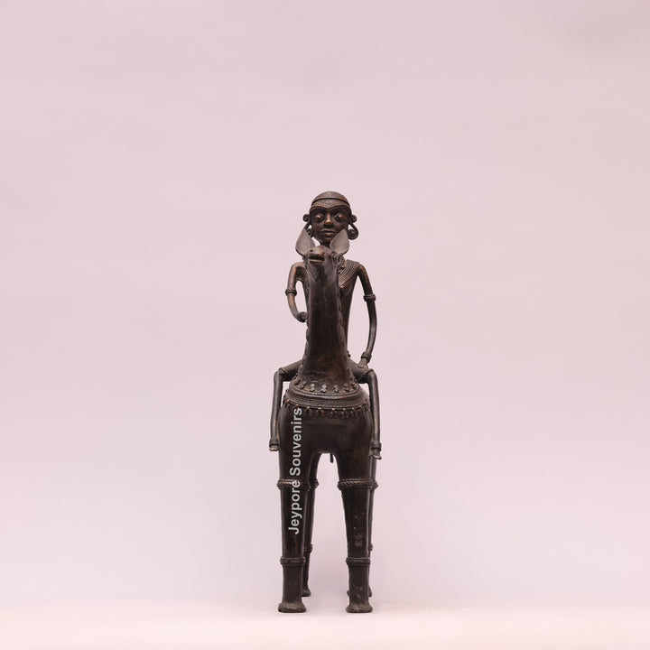 Handcrafted Dhokra Art Brass Horse &amp; Rider Sculpture