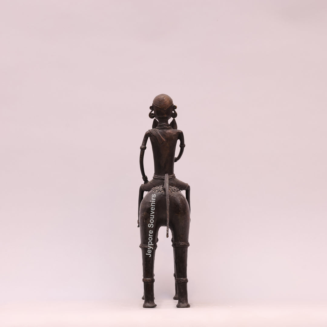 Handcrafted Dhokra Art Brass Horse &amp; Rider Sculpture