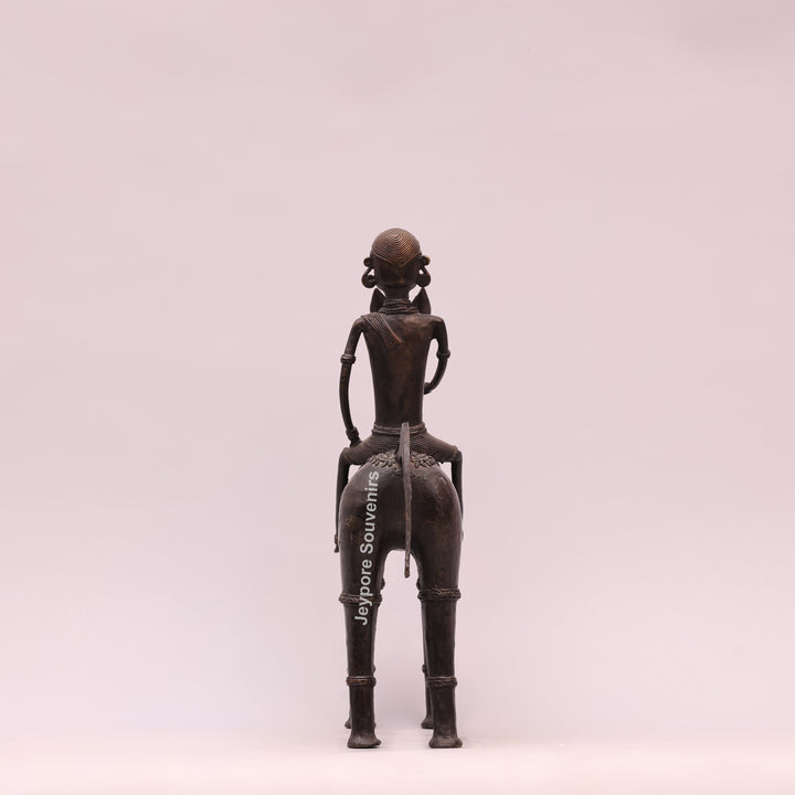 Handcrafted Dhokra Art Brass Horse &amp; Rider Sculpture