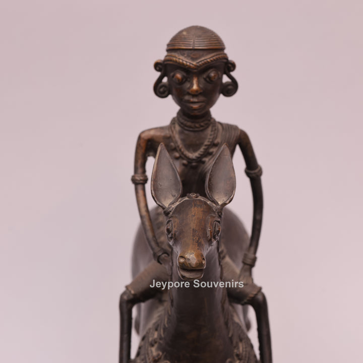 Handcrafted Dhokra Art Brass Horse &amp; Rider Sculpture