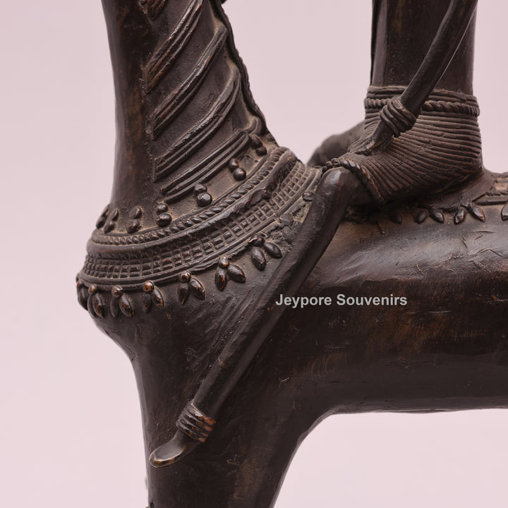 Handcrafted Dhokra Art Brass Horse &amp; Rider Sculpture