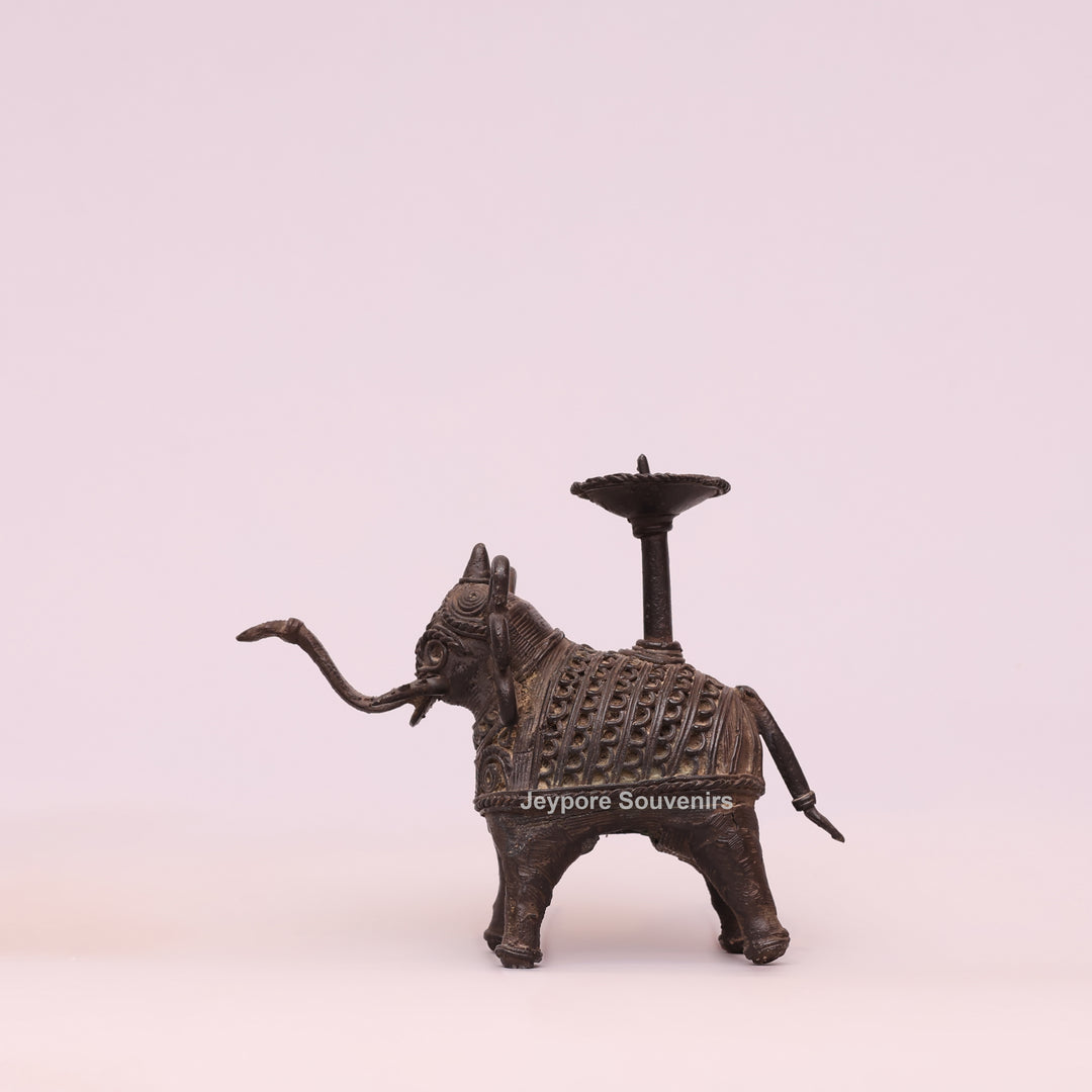Handcrafted Bastar Dhokra Brass Elephant Candle Holder Statue