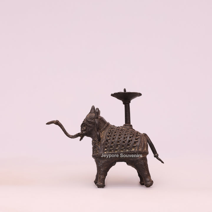 Handcrafted Bastar Dhokra Brass Elephant Candle Holder Statue