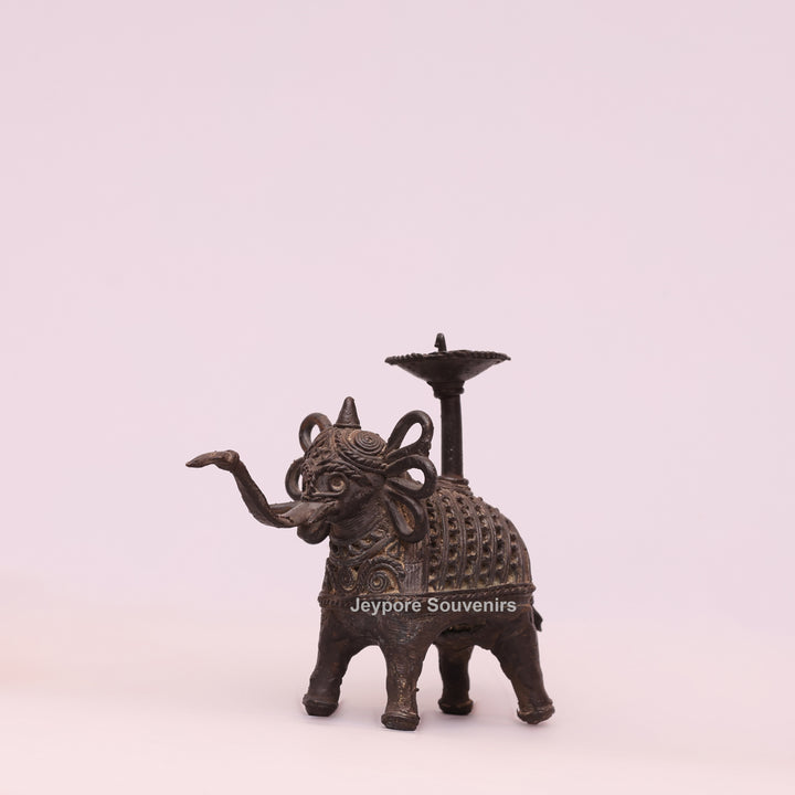 Handcrafted Bastar Dhokra Brass Elephant Candle Holder Statue