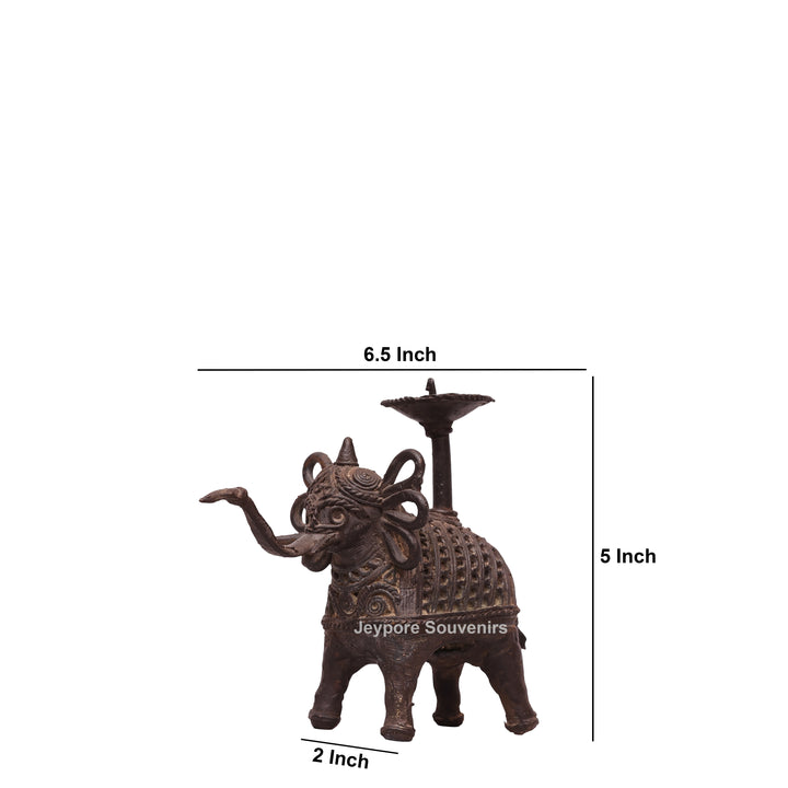 Handcrafted Bastar Dhokra Brass Elephant Candle Holder Statue