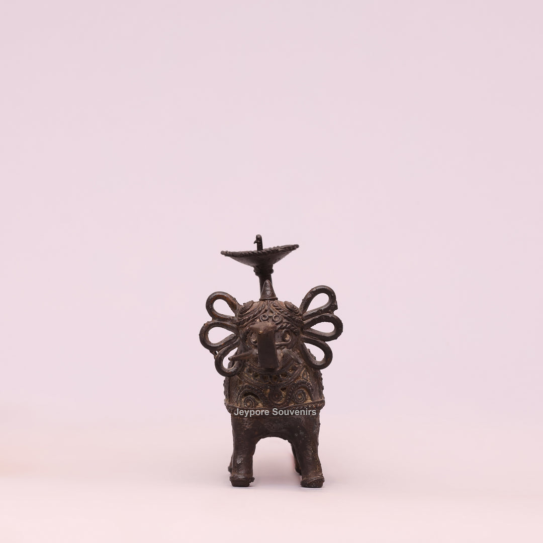 Handcrafted Bastar Dhokra Brass Elephant Candle Holder Statue