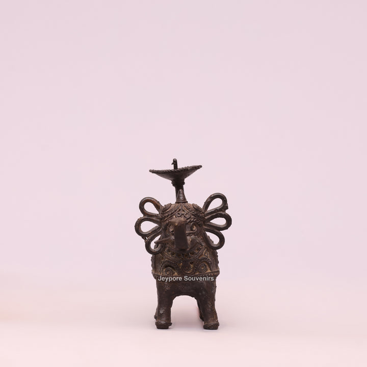 Handcrafted Bastar Dhokra Brass Elephant Candle Holder Statue