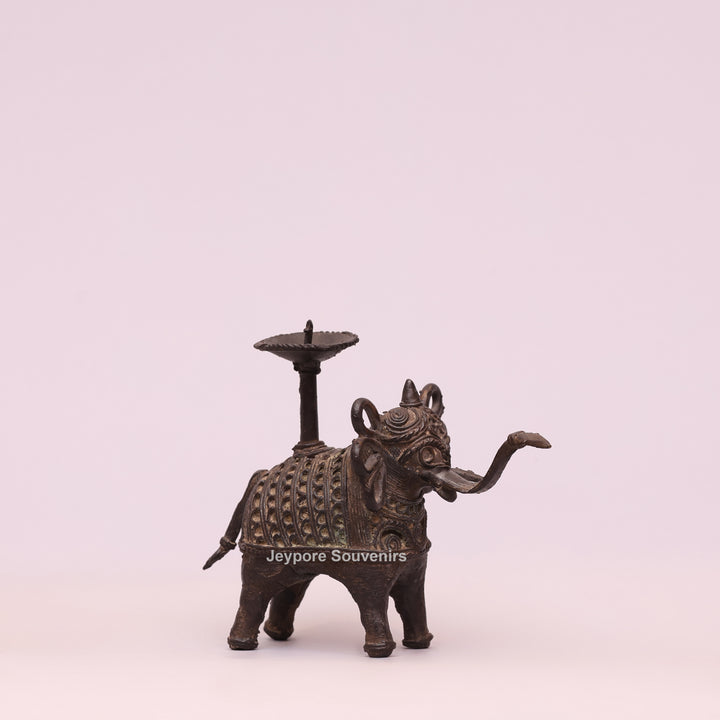 Handcrafted Bastar Dhokra Brass Elephant Candle Holder Statue