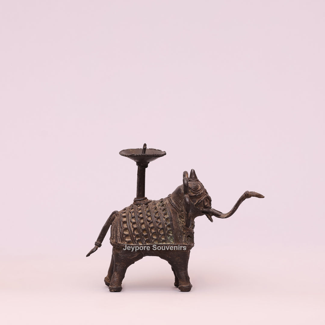 Handcrafted Bastar Dhokra Brass Elephant Candle Holder Statue
