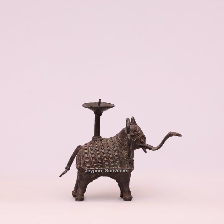 Handcrafted Bastar Dhokra Brass Elephant Candle Holder Statue