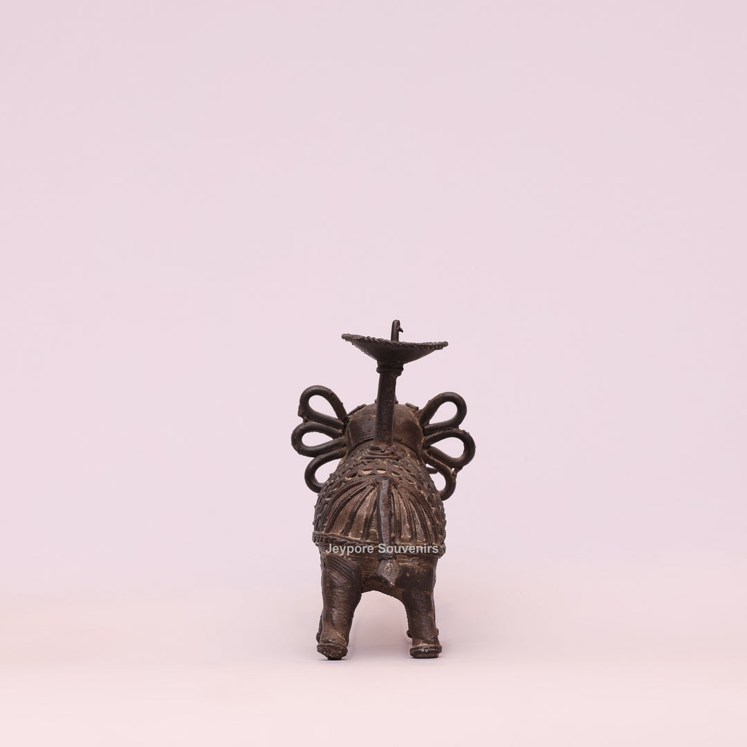 Handcrafted Bastar Dhokra Brass Elephant Candle Holder Statue
