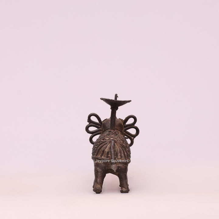 Handcrafted Bastar Dhokra Brass Elephant Candle Holder Statue