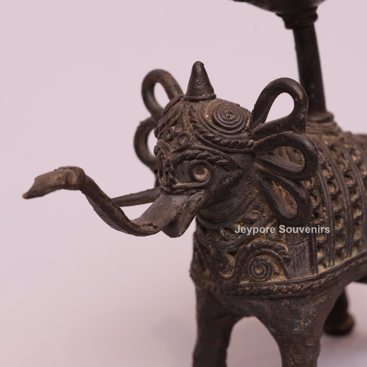 Handcrafted Bastar Dhokra Brass Elephant Candle Holder Statue