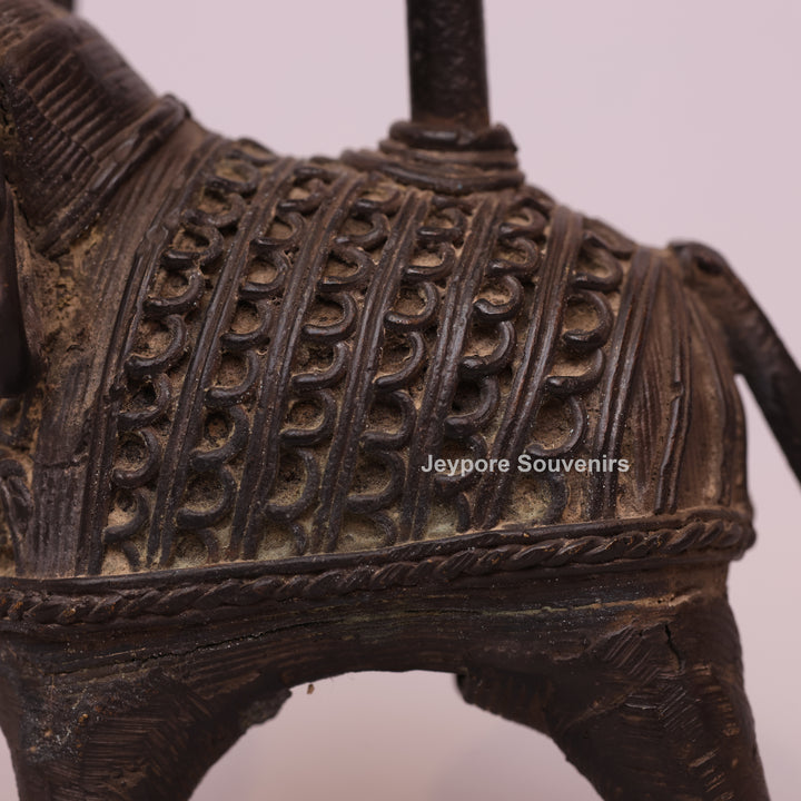 Handcrafted Bastar Dhokra Brass Elephant Candle Holder Statue