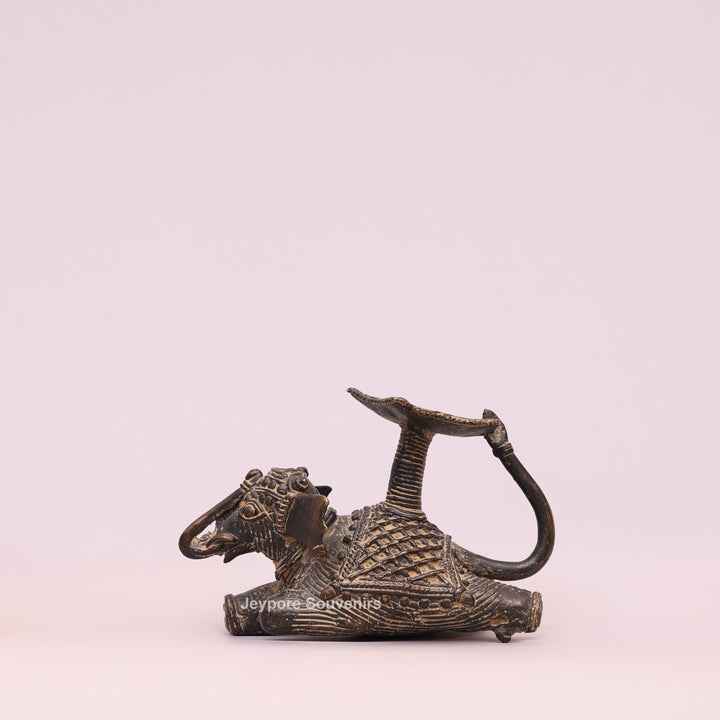 Handcrafted Bastar Dhokra Brass Sitting Elephant Candle Holder Statue