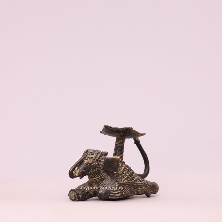 Handcrafted Bastar Dhokra Brass Sitting Elephant Candle Holder Statue