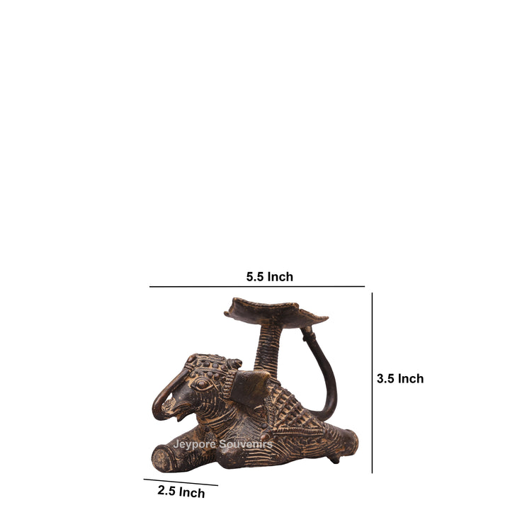 Handcrafted Bastar Dhokra Brass Sitting Elephant Candle Holder Statue