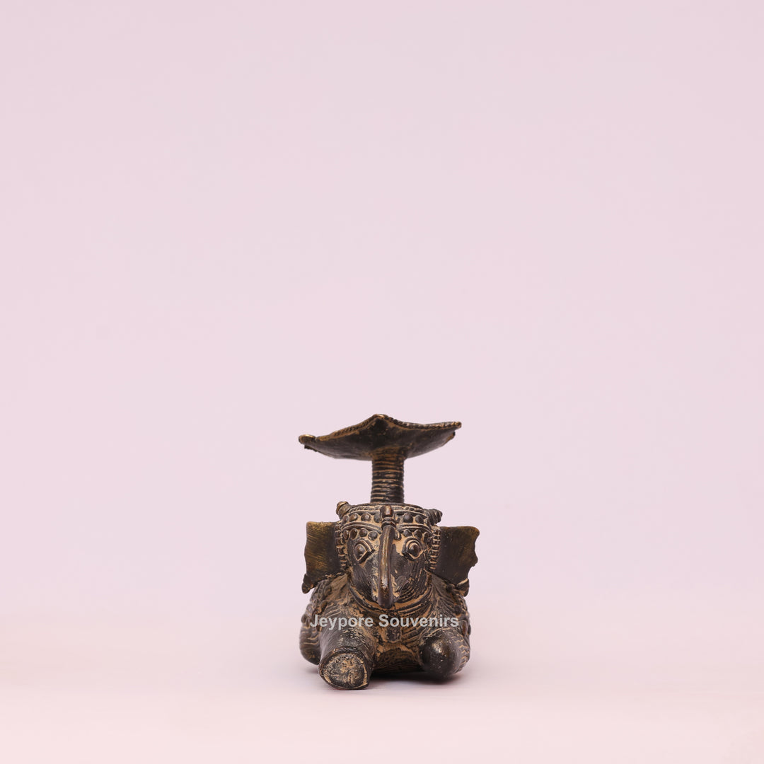 Handcrafted Bastar Dhokra Brass Sitting Elephant Candle Holder Statue