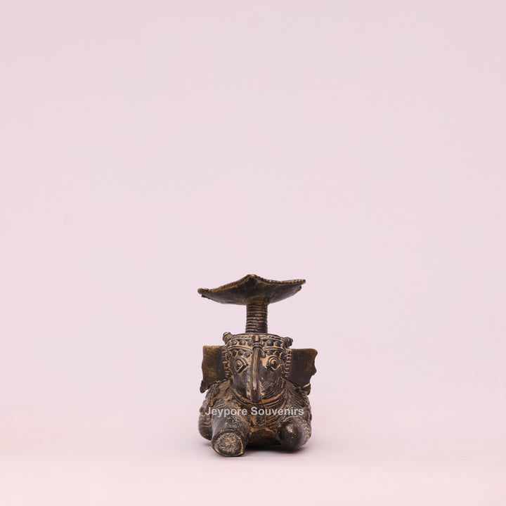 Handcrafted Bastar Dhokra Brass Sitting Elephant Candle Holder Statue
