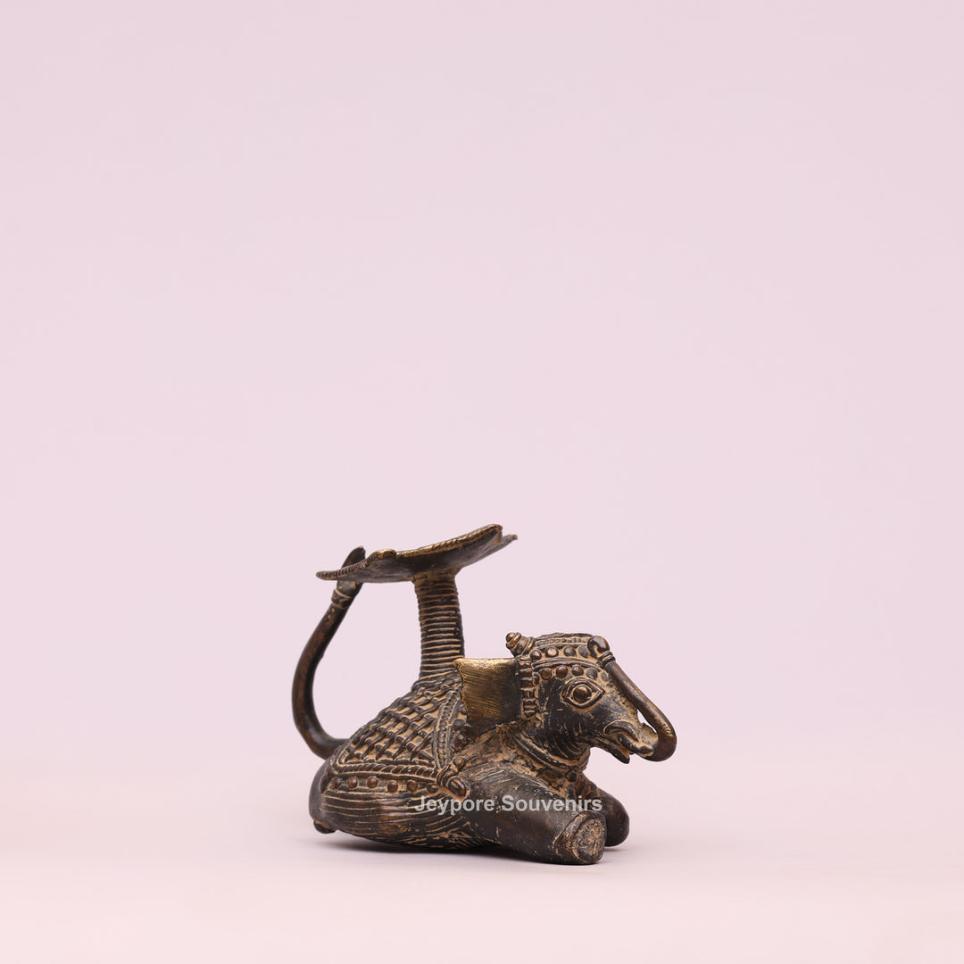 Handcrafted Bastar Dhokra Brass Sitting Elephant Candle Holder Statue
