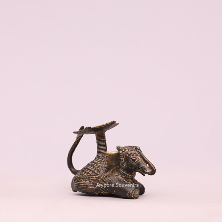 Handcrafted Bastar Dhokra Brass Sitting Elephant Candle Holder Statue