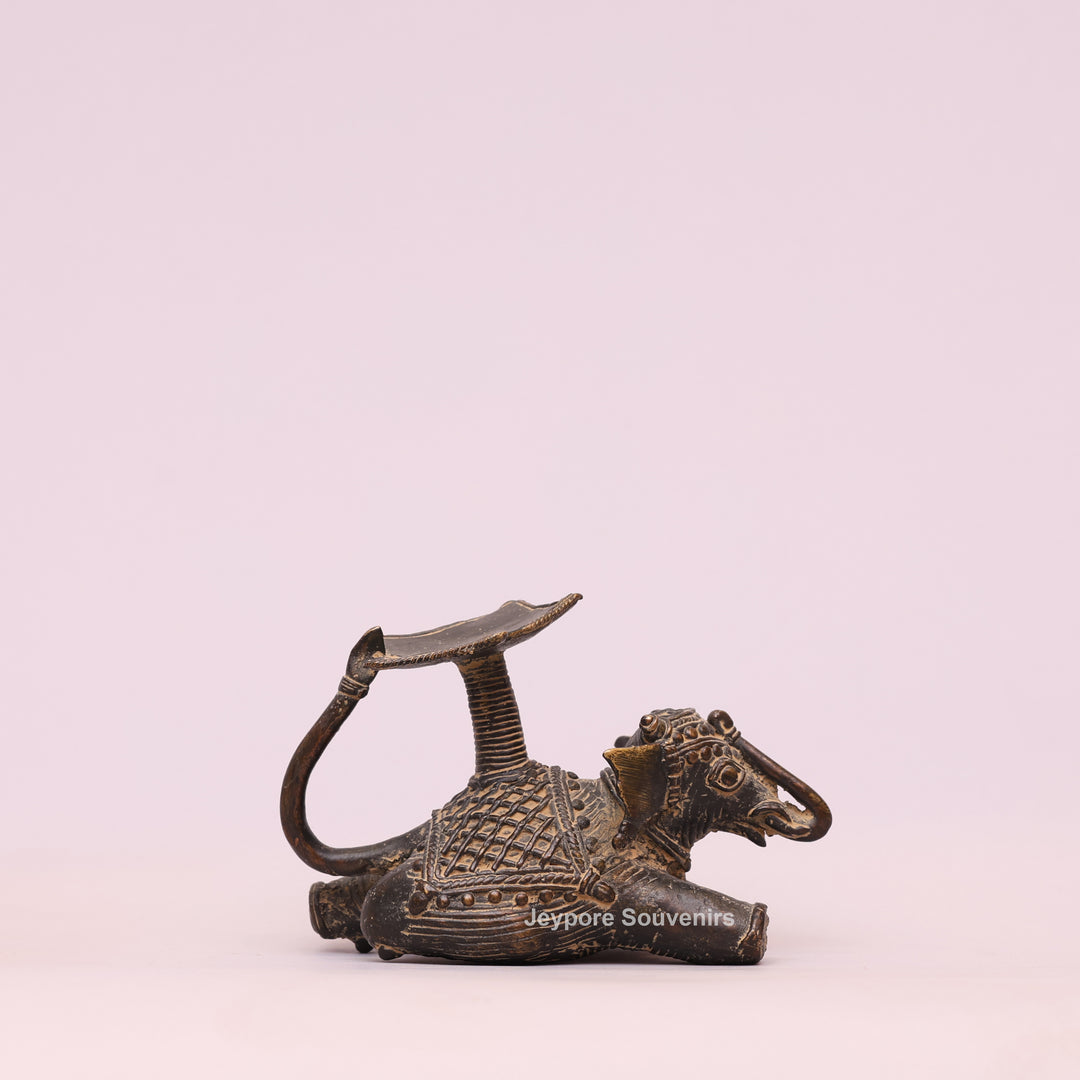 Handcrafted Bastar Dhokra Brass Sitting Elephant Candle Holder Statue