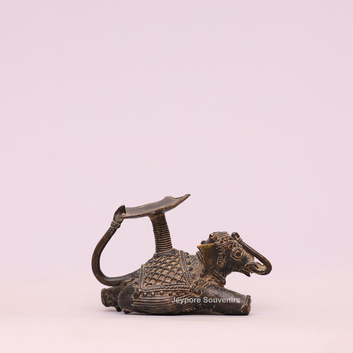 Handcrafted Bastar Dhokra Brass Sitting Elephant Candle Holder Statue