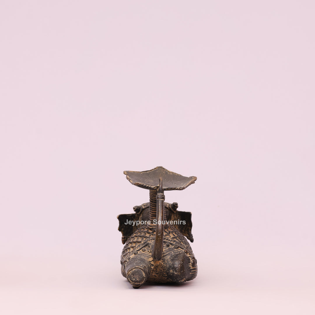Handcrafted Bastar Dhokra Brass Sitting Elephant Candle Holder Statue