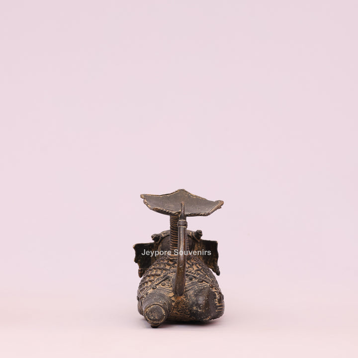 Handcrafted Bastar Dhokra Brass Sitting Elephant Candle Holder Statue