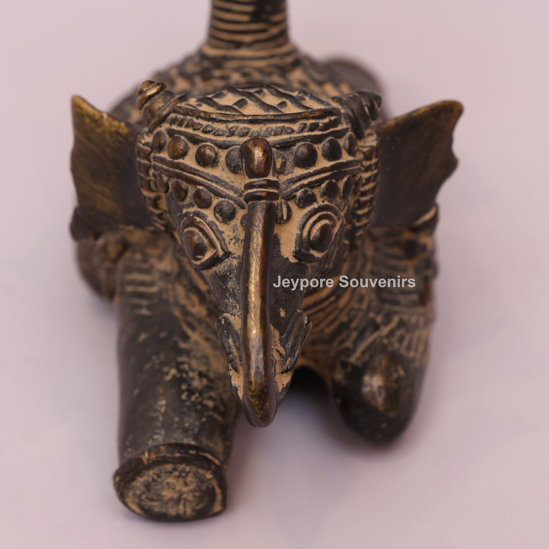 Handcrafted Bastar Dhokra Brass Sitting Elephant Candle Holder Statue