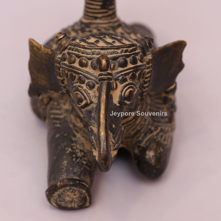 Handcrafted Bastar Dhokra Brass Sitting Elephant Candle Holder Statue
