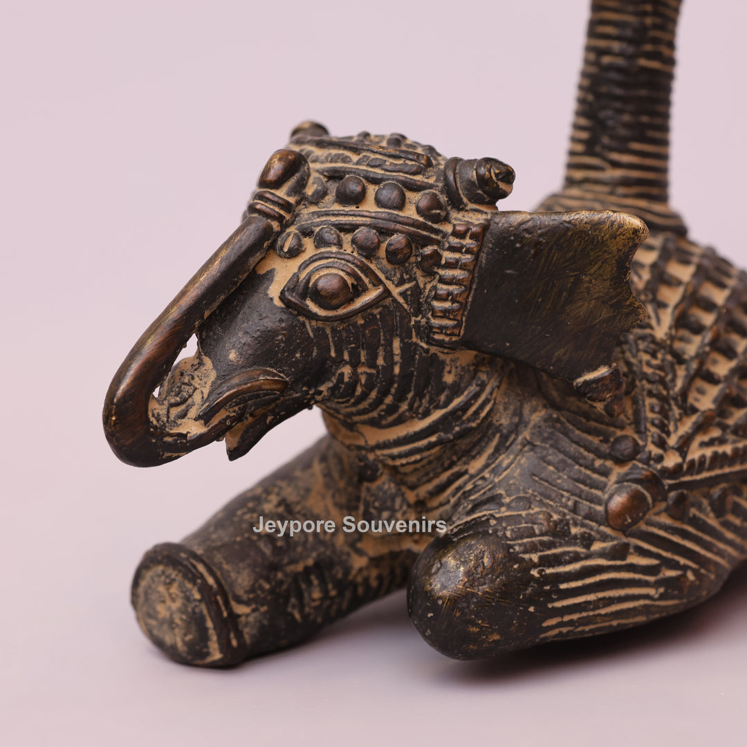 Handcrafted Bastar Dhokra Brass Sitting Elephant Candle Holder Statue