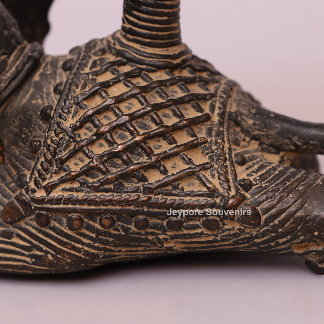 Handcrafted Bastar Dhokra Brass Sitting Elephant Candle Holder Statue