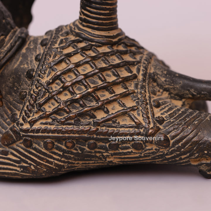 Handcrafted Bastar Dhokra Brass Sitting Elephant Candle Holder Statue