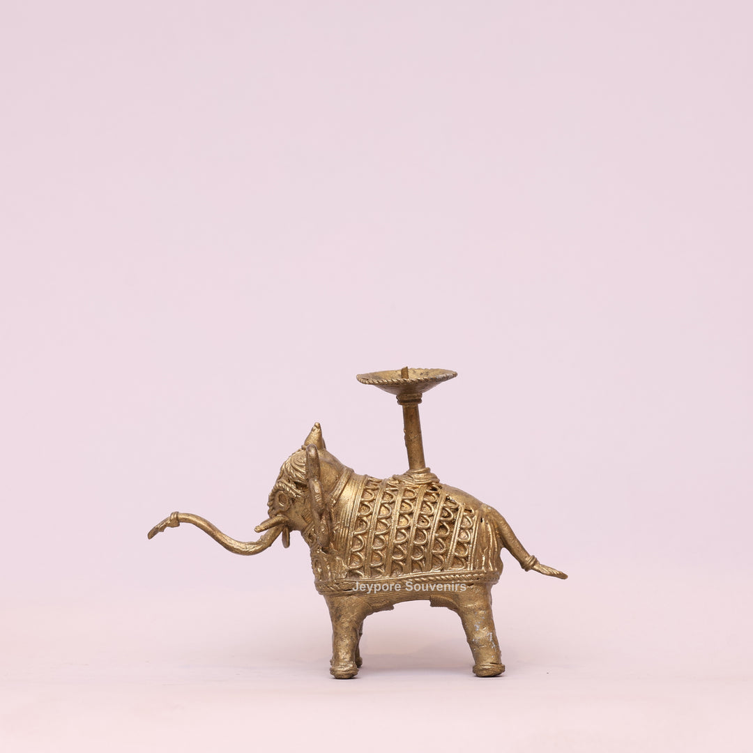 Handcrafted Dhokra Brass Elephant Candle Holder