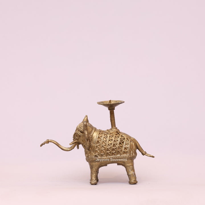 Handcrafted Dhokra Brass Elephant Candle Holder