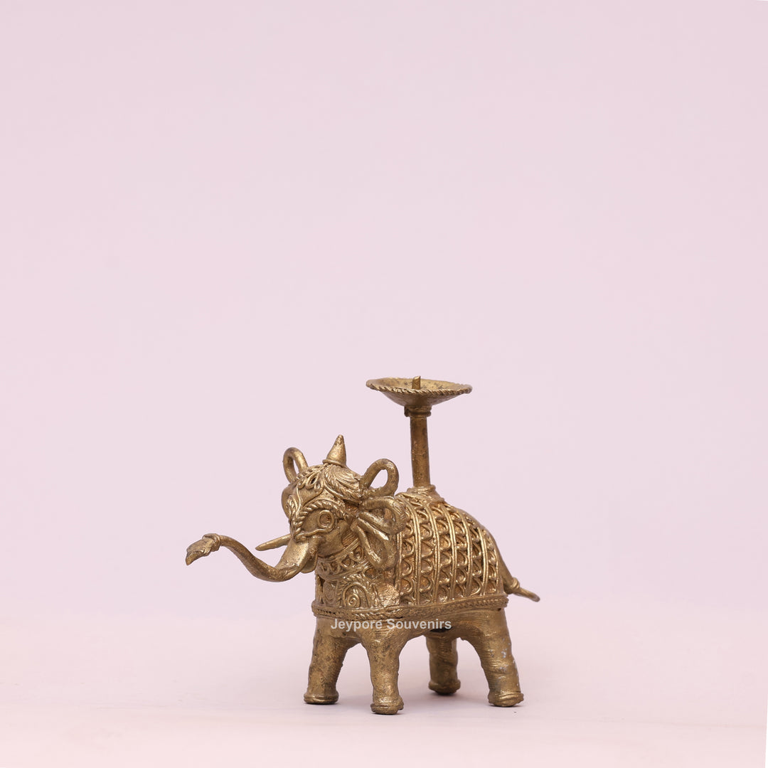 Handcrafted Dhokra Brass Elephant Candle Holder