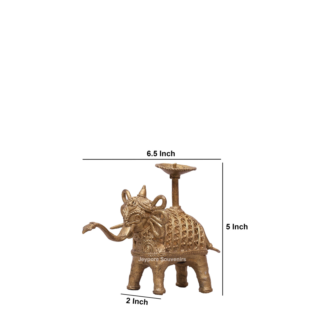 Handcrafted Dhokra Brass Elephant Candle Holder