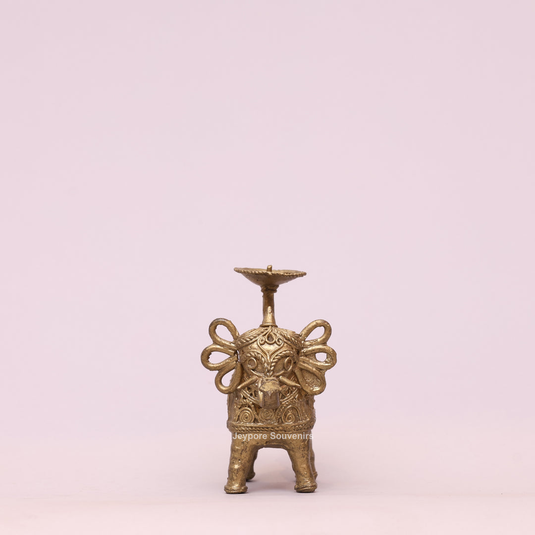 Handcrafted Dhokra Brass Elephant Candle Holder