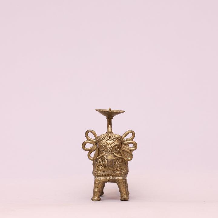Handcrafted Dhokra Brass Elephant Candle Holder
