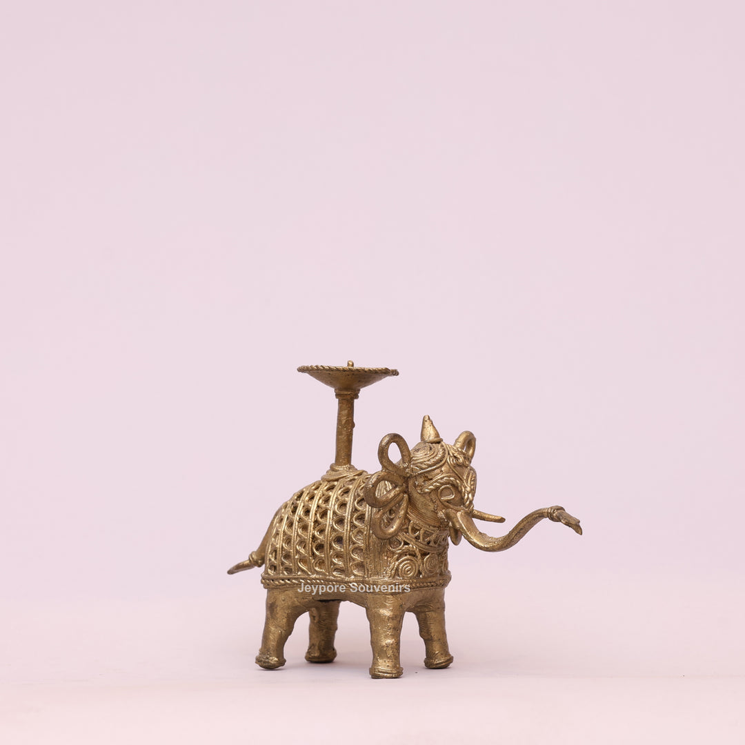 Handcrafted Dhokra Brass Elephant Candle Holder