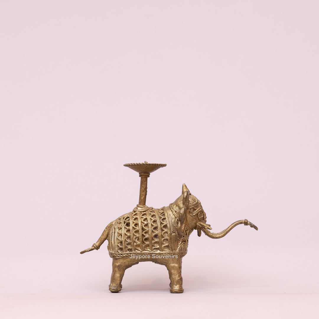Handcrafted Dhokra Brass Elephant Candle Holder