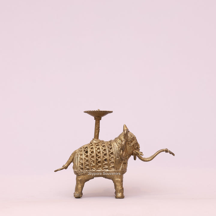 Handcrafted Dhokra Brass Elephant Candle Holder
